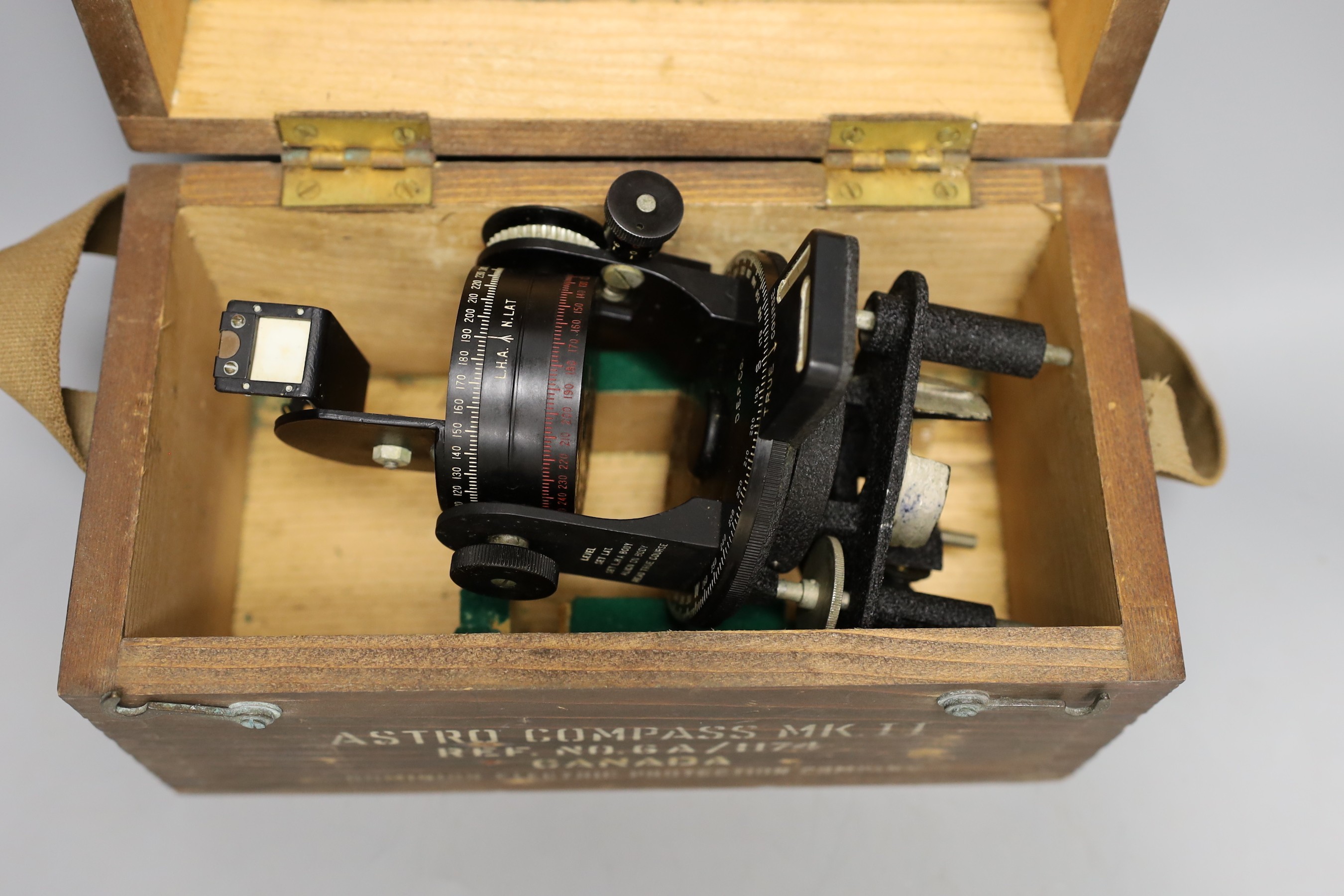 A cased Astro Compass MK. 11, ref. no. GA/1174, Canada, compass 19cms high